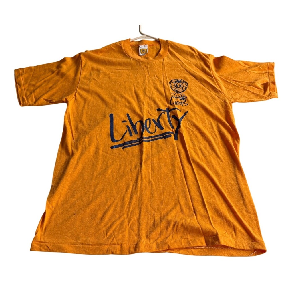Vintage Velva Sheen Liberty Graphic T-Shirt Orange Mens M 80s Made in USA